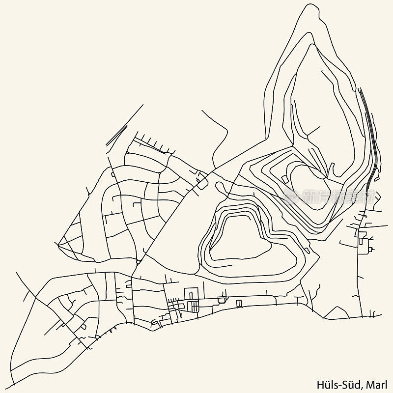 Street roads map of the HÜLS-NORD MUNICIPALITY, MARL
